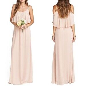 NWT Show Me Your Mumu Caitlin Ruffle Maxi Dress Dusty Blush Crisp Size Large